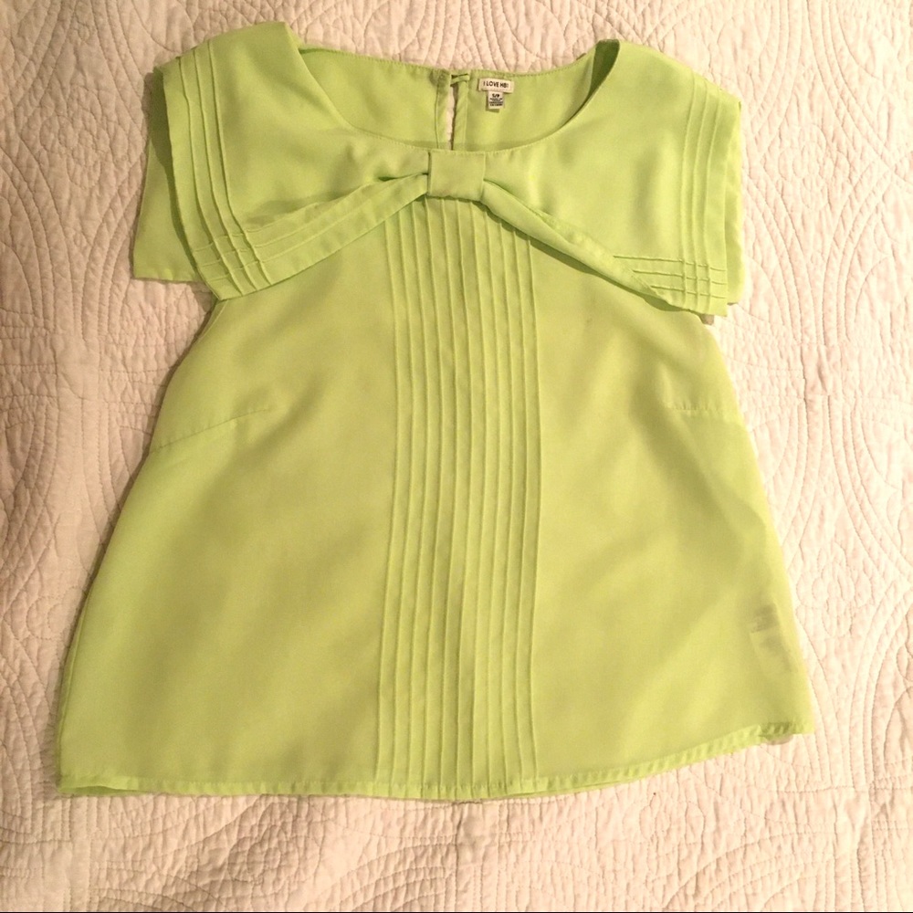 Spring green with bow-like collar blouse